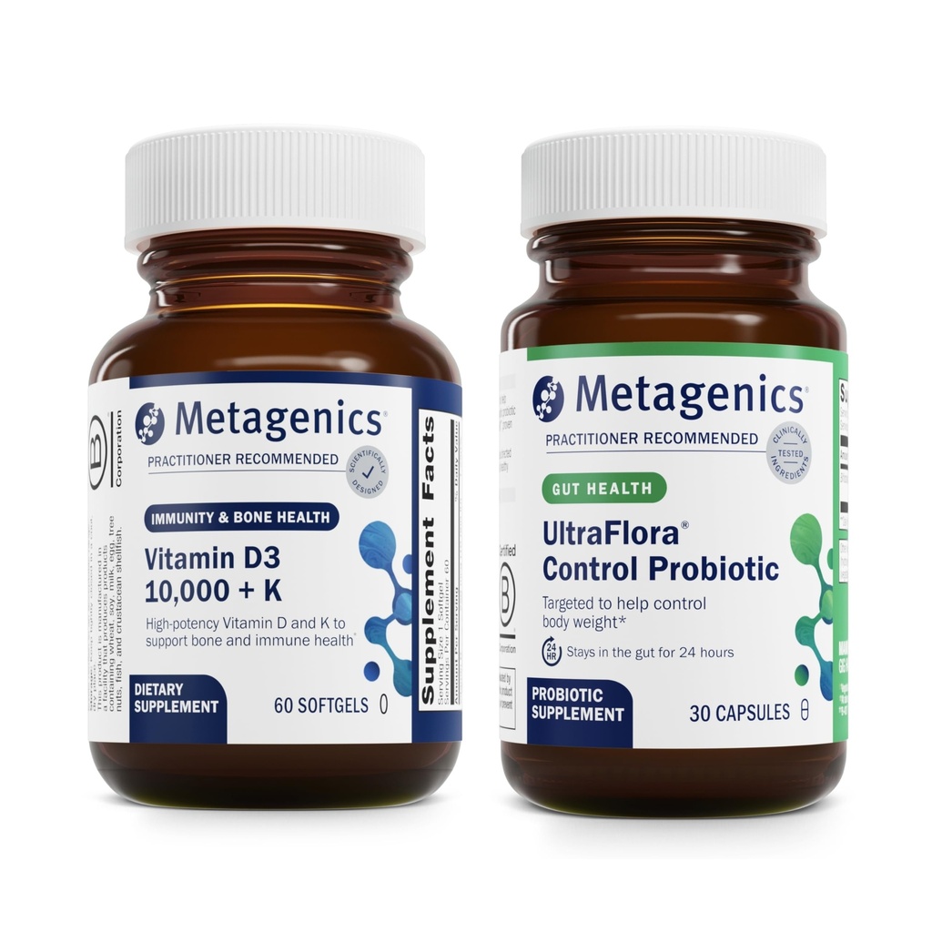 维生素D3 10,000 + K(60软胶) & UltraFlora Control Probiotic(30种服务) - 支持骨骼和心脏健康 - 援助 健康身体构成