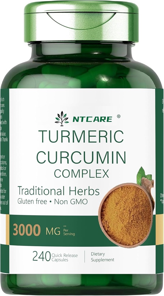 Turmeric Curcumin with Black Pepper 3,000mg QQ 联合支持 240 Capsules QQ Turmeric Complex Supplement QQ Non-GMO, Gluten Free