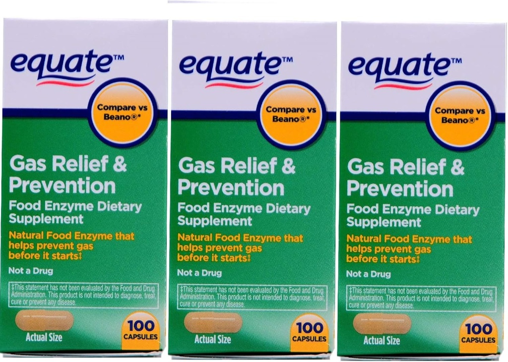 equate Gas Bloating Relief and Protection, 食物酶食物补充, 300 Counter