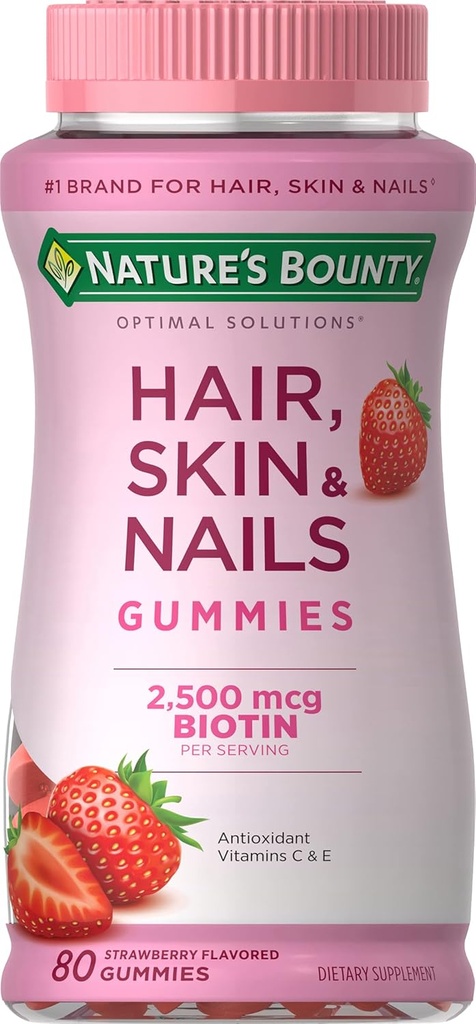 自然的丰盛维他命 生物素 最佳解决方案 毛发,皮肤和钉子 Gummys, 200 Counter