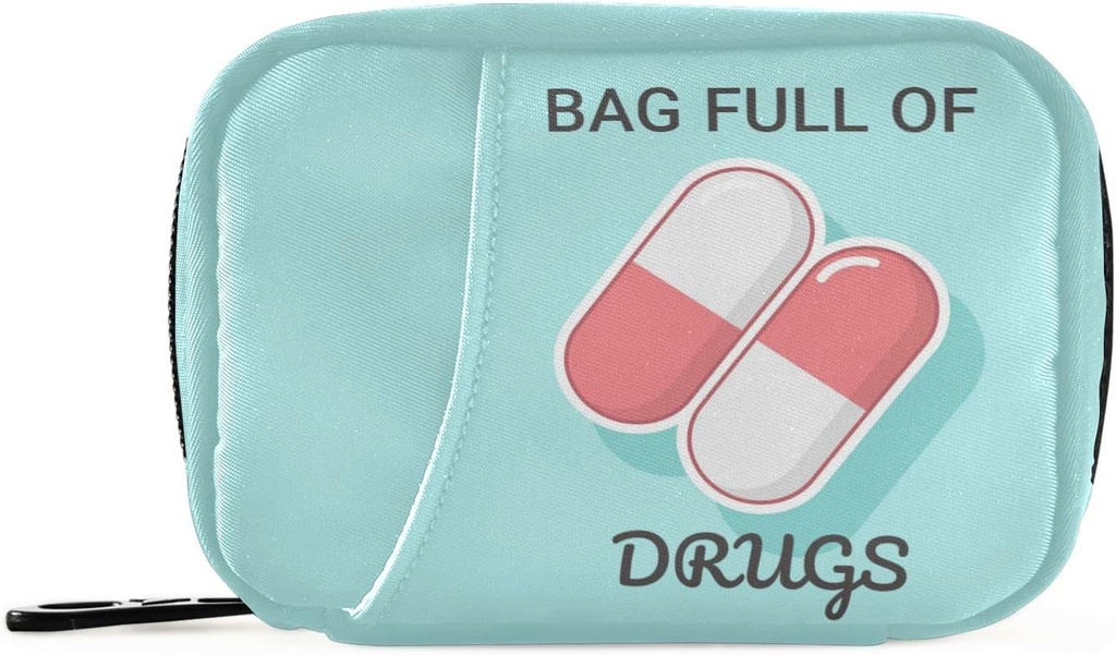 Naanle 医疗药丸盒 7 日 Bag 旅行组织者,配有 Zipper Portable Weekly Control 尺寸的维生素补充剂 Holder A Cartoon Blue White 4.6 x 3.14 x 1.88英寸,1.0 count