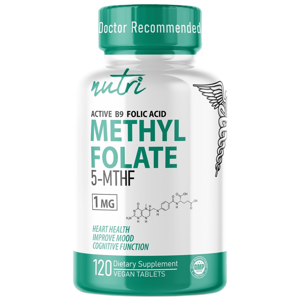 Nutri 5-MTHF L-Methylfolate 1mg, Methylated Folate Supplement - 120 Tablets