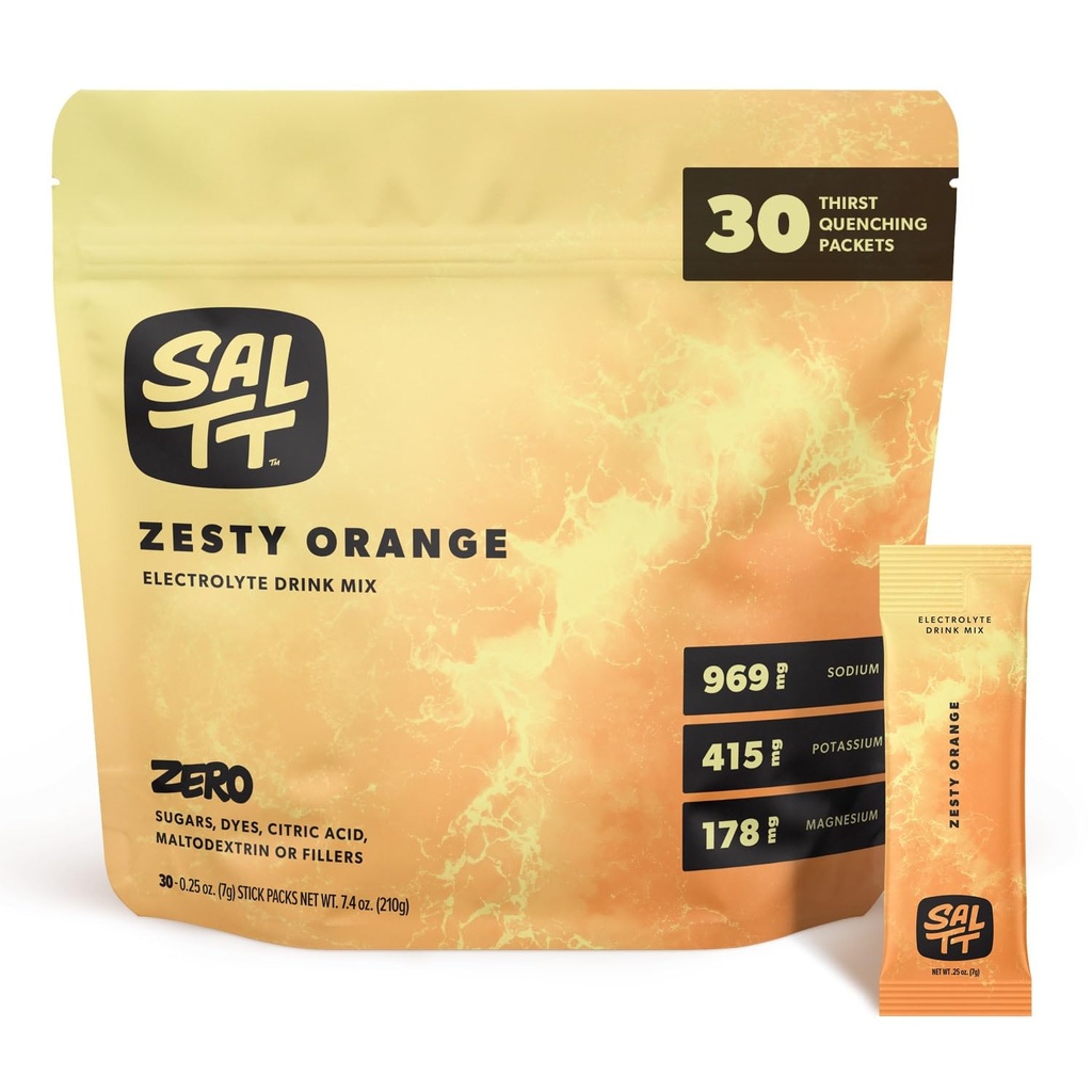 SALTT 电解石 粉碎饮料 混合剂 - Zesty Orange - 30 水解包 - 镁,钾,钠,痕量矿物 - 零糖和葡萄糖 免费 - 旅行必需品