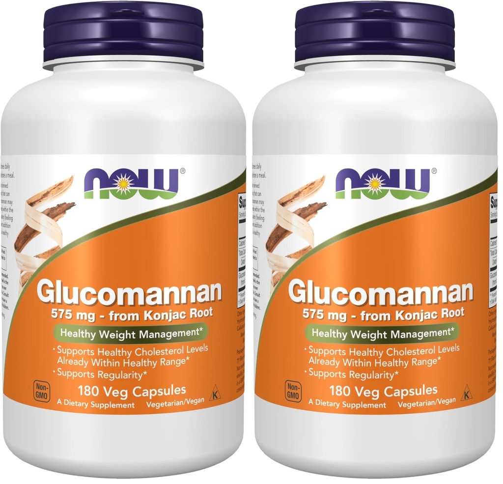 NOW 食品补充品,Glucomannan (Amorphallus konjac) 575 mg, 支持规范性*, 健康重量管理*, 180 Veg Capsules (2包)