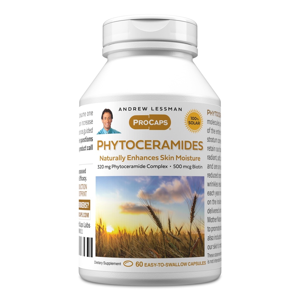 Andrew Lessman Phytoceramides with Biotin 60 Softgels - Skin的维生天然内摩擦剂。 自然增强柔软,平滑,拉迪安特皮肤. 没有附加物。 小容易吞软胶