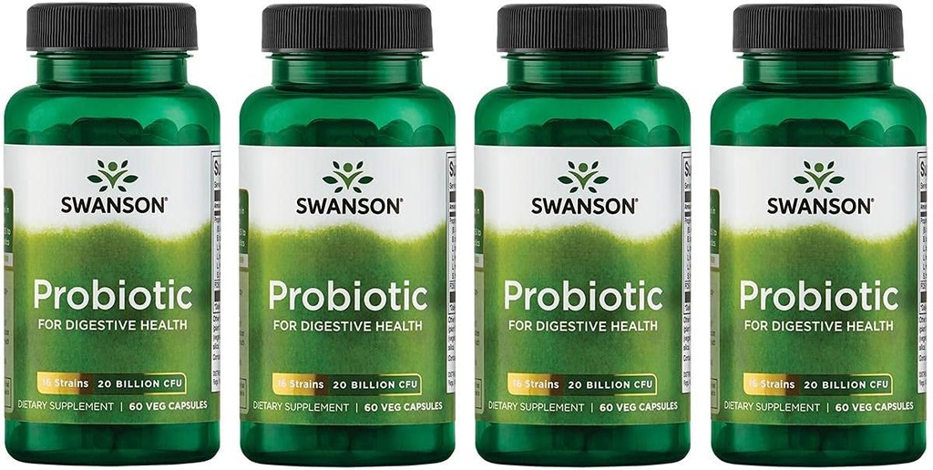 Swanson 消化健康Probiotic GI Tract Immune 支持旅行者支持 20亿 CFU 与 Prebiotic FOS 60 Veggie Capsules (4包)