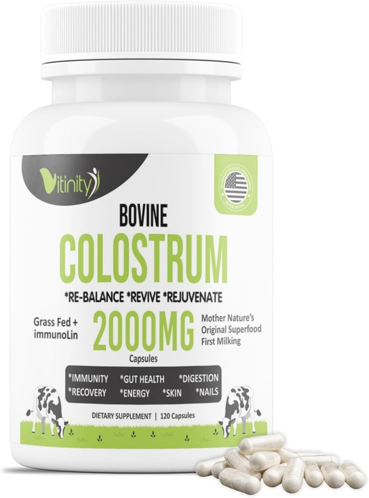 (原始内容存档于2018-09-25) (英语). VITINITY Grass Fed Bovine Colostrum Capsules for Humans - Natural IgG Colostrum suppose for Gut Health, Immune Support, Muscle Recovery & Wellness 纯Colostrum 超级食品, 不受欢迎(120个计)