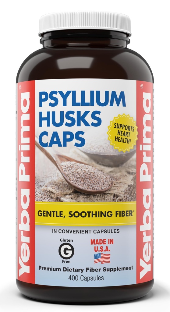 Yerba Prima Psyllium Husks Caps, 625 mg, 400 Capsules - 男女天然纤维 - 常规支助补编