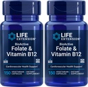 生命延伸 生物活性 Folate & Vitamin B12, 150 Vegetarian Capsules (Pack of 2), 非 GMO, Gluten Free