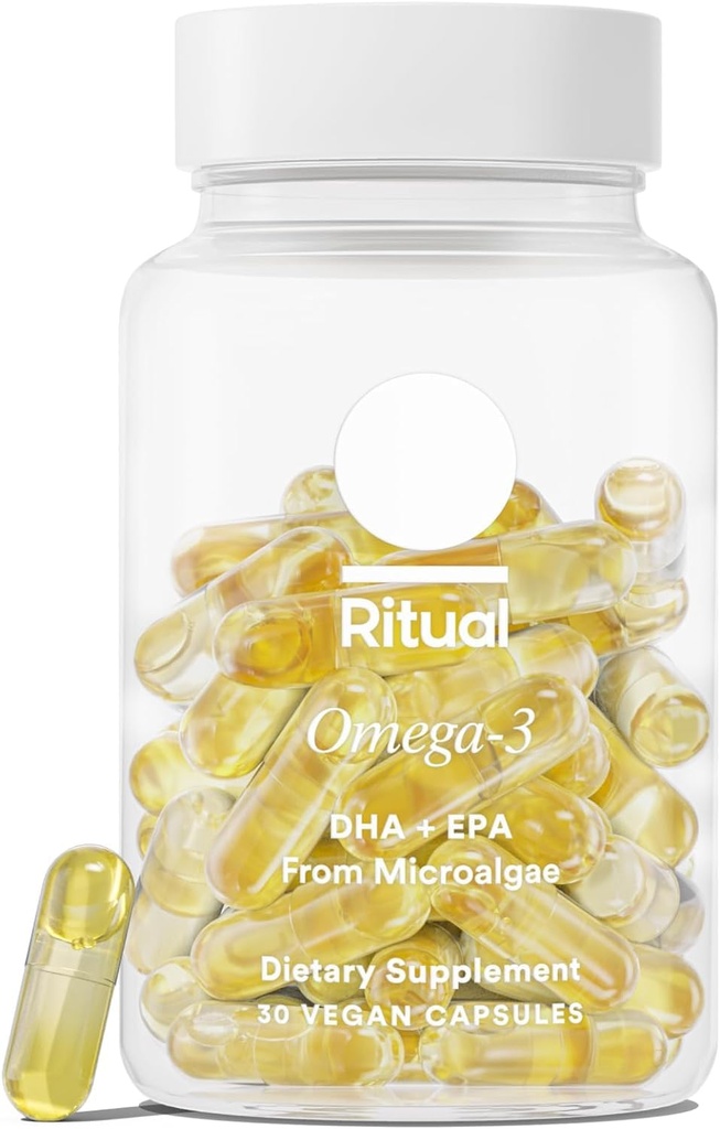Ritula Omega 3 - Vegan - Science-Backed dose of DHA & EPA Fatty Acids in 2:1 比例,生物可用性,脑和心脏健康支持,最小Burp-Back,可持续源头微藻,30天供应量