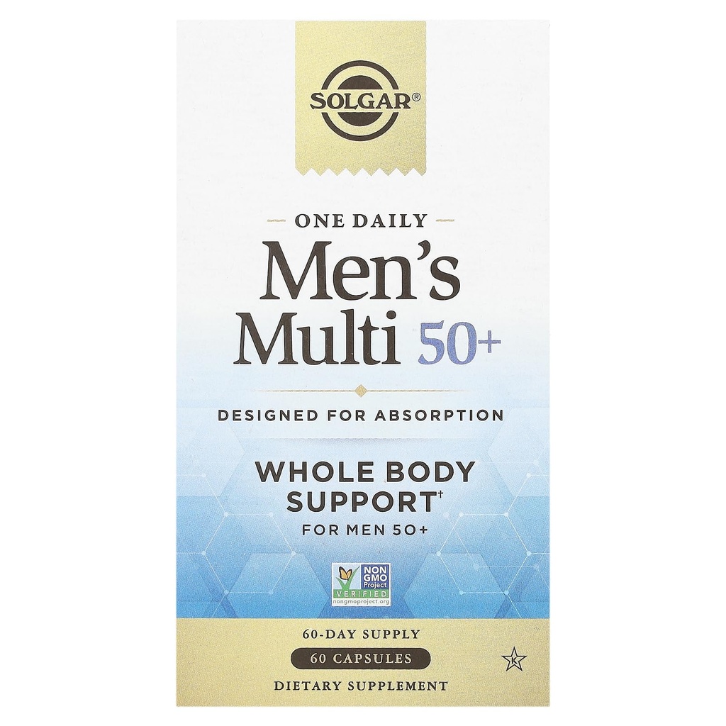 Solgar One Daily Men's Multi 50+全体支持 Men 50 and older high Absobable relayed Release Heart, 能量,压力,肌肉,骨骼,前列腺支持 60 Vegan Capsules, 60 services