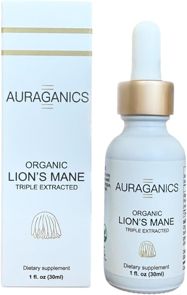 Organic Triple Extracted Lion's Mane Mushroom Fruiting Body Tincture | USA Grown and Certified Organic | Use for Focus, Memory and Mental Clarity | 1 Month Supply | Cinnamon Flavor
