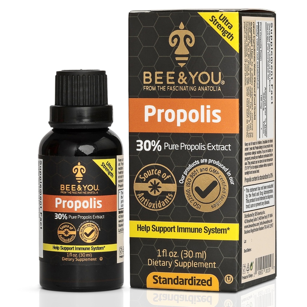 蜜蜂和你的Propolis液体提取液滴,30%的Propolis,超纯度,免疫支持补充,酸喉,过敏缓解,呼吸,抗氧化剂,Keto,Paleo,Gluten-Free,1 Fl Oz
