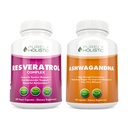 Purely Holistic Resveratrol 1450mg + Organic Ashwagandha 1300mg & Black Pepper - Vegan Bundle - 180 + 180 Capsules - Packed with Potent Antioxidants - Made in USA