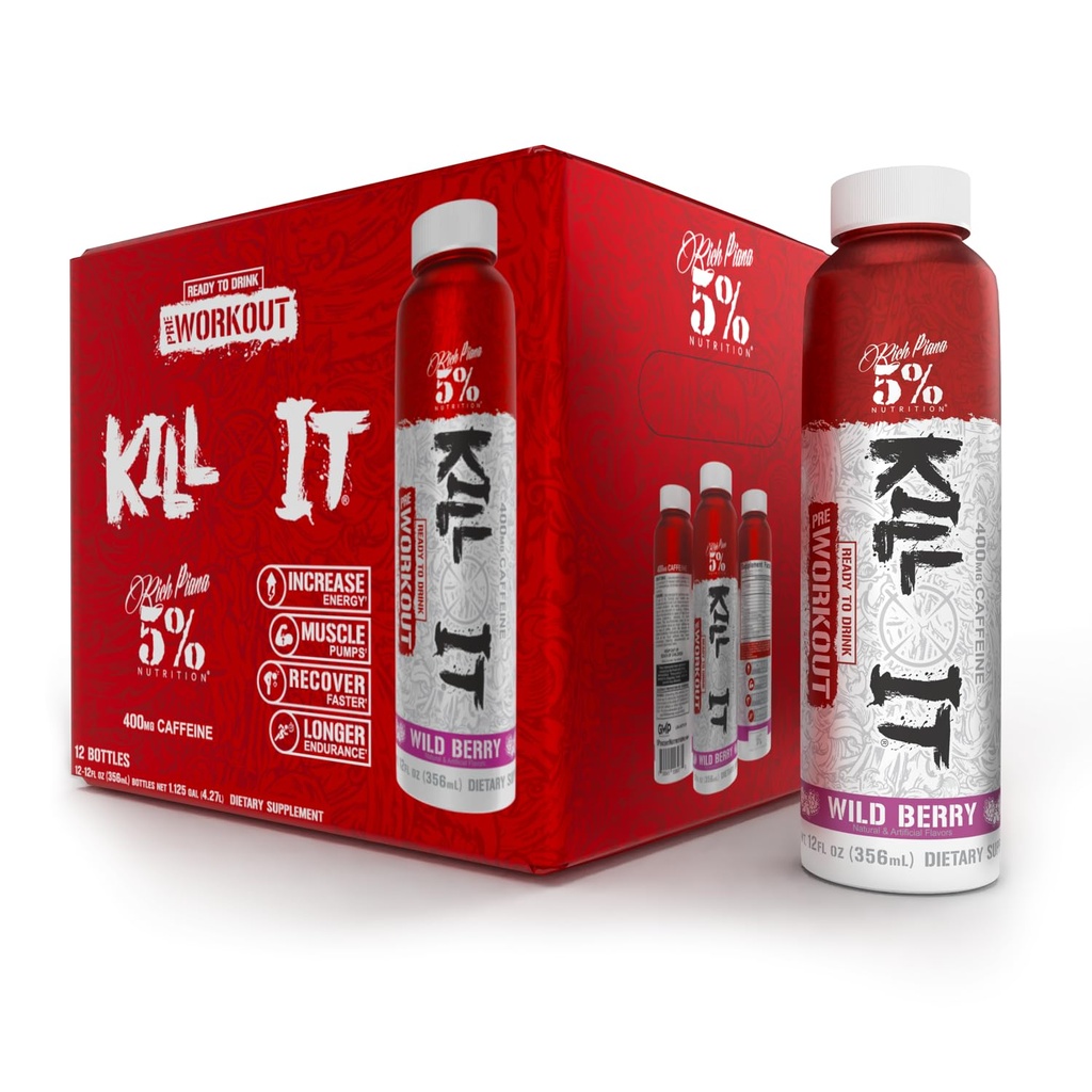 5%的营养杀灭它 准备饮用高兴奋剂 前置工作 | 400mg Cafeine Energy Drink |极端泵,耐力,焦点和水分 | Citrulline, Beta Alanine, Taurine | 12 Pack (Wild Berry)