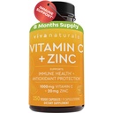 天然维生素C和锌补充剂1000mg - 20mg锌(250 Veggie Capsules) - 高概率和维生素C 配有氨基支持锌 - 非GMO,Gluten免费(8个月供应)