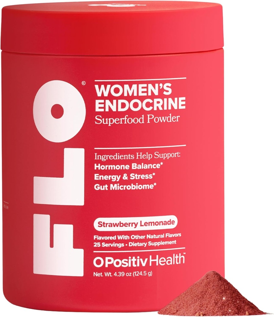 O Positiv FLO 女性内分泌超級食品粉 – 支持健康科尔蒂索尔水平,激素平衡,甲状腺素与古特健康 – 多维塔明+ Rhodiola, DIM, Myo-Inositols, Red Superfood – 25 services
