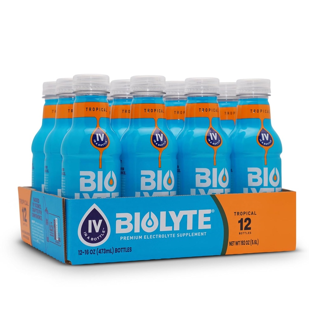 BIOLYTE 电解质饮料 -- -- 医生- 形式的水分饮料,HSA和FSA 电解质水,女性和男性必须用化学疗法,瓶中补液IV -- -- 热带,16 Fl Oz(12包)