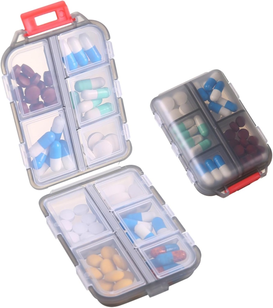 1 Pack 旅行药丸组织者 - 10 类比药盒, 压缩和便携式药盒, 适合上行存储, Pill holder for Purse Gray