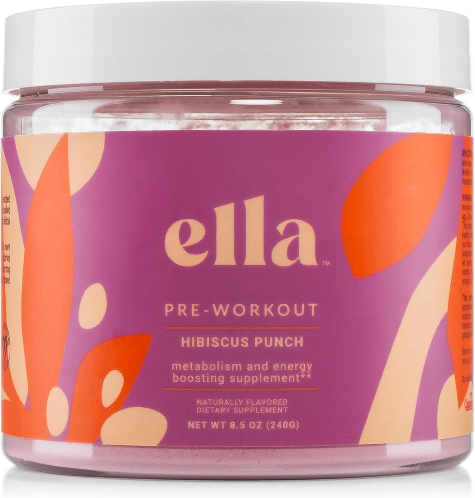 Naked Ella Pre Workout Powder, Hibiscus Punch Amino Energy with Vegan BCAA Amino Acids, Natural Caffeine, Preworkout Boost for Men & Women, 30 Servings