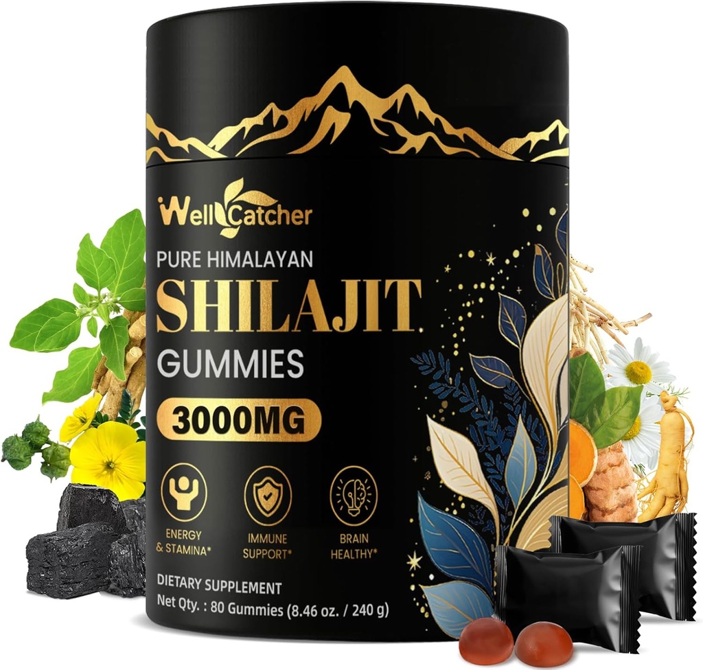 Shilajit Gummys for Men Women:纯喜马拉雅有机Shilajit 配有 Ashwagandha 85+ Trace Minerals and Fulvic Acid 个人包装 能源脑豁免支持 无糖40 服务