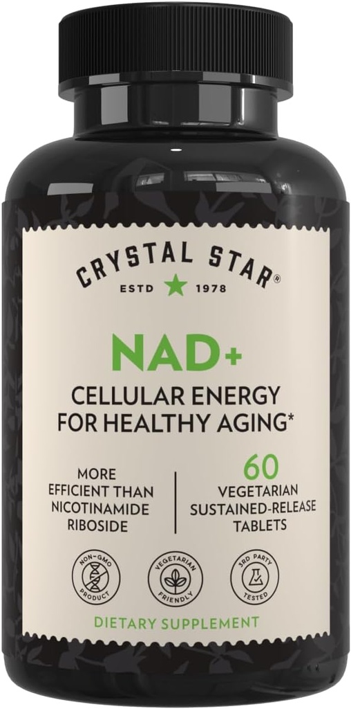 水晶之星NAD+(60片) - 手机能源与健康衰老的专利NAD - 临床证明更有效率的Than Nicotinamide Riboside - 30天供应 - 非GMO