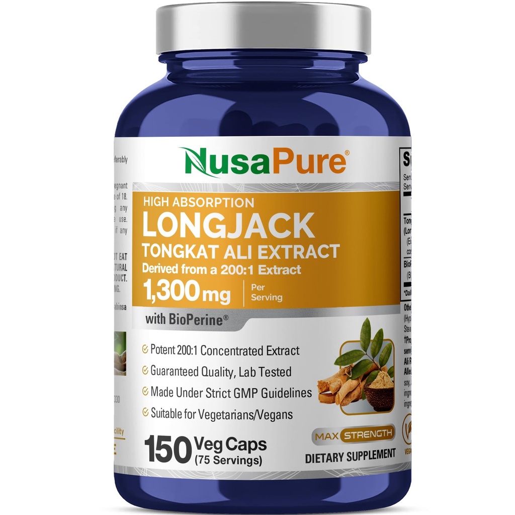 NusaPure Longjack Tongkat Ali 260000mg 150 Veggie Caps (非GMO, Gluten Free) 生物素