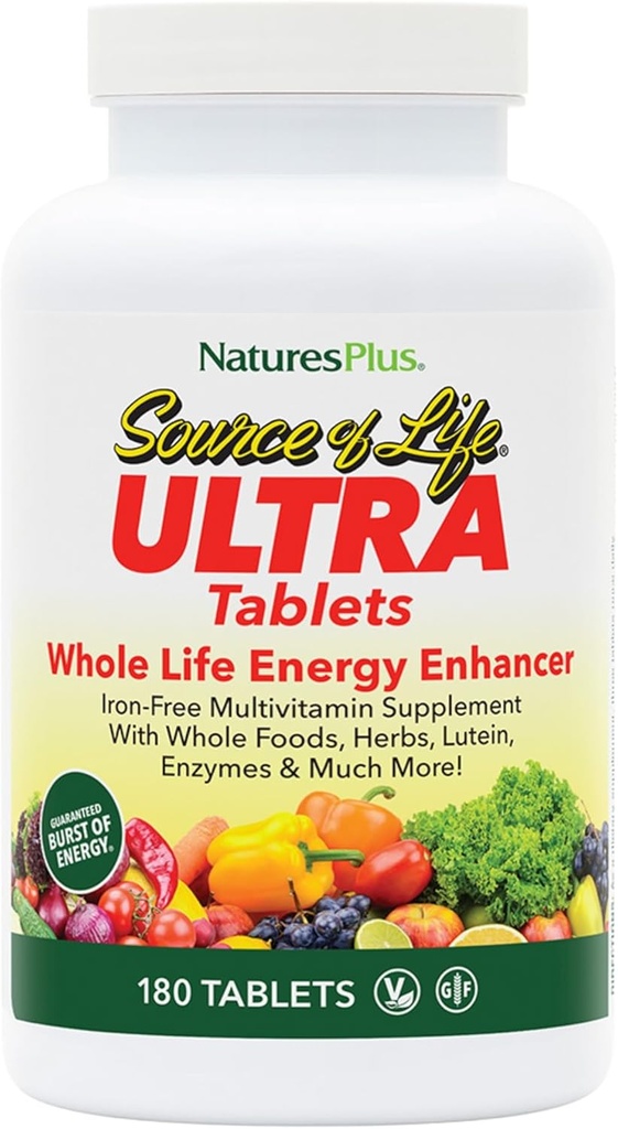NaturesPlus Ultra 生活源头 No-Iron 多维明 - 180 片 - 支持免疫健康,能源与整体健康 - 与Lutein & Vitamin D3 - 蔬菜与葡萄糖免费 - 60 服务