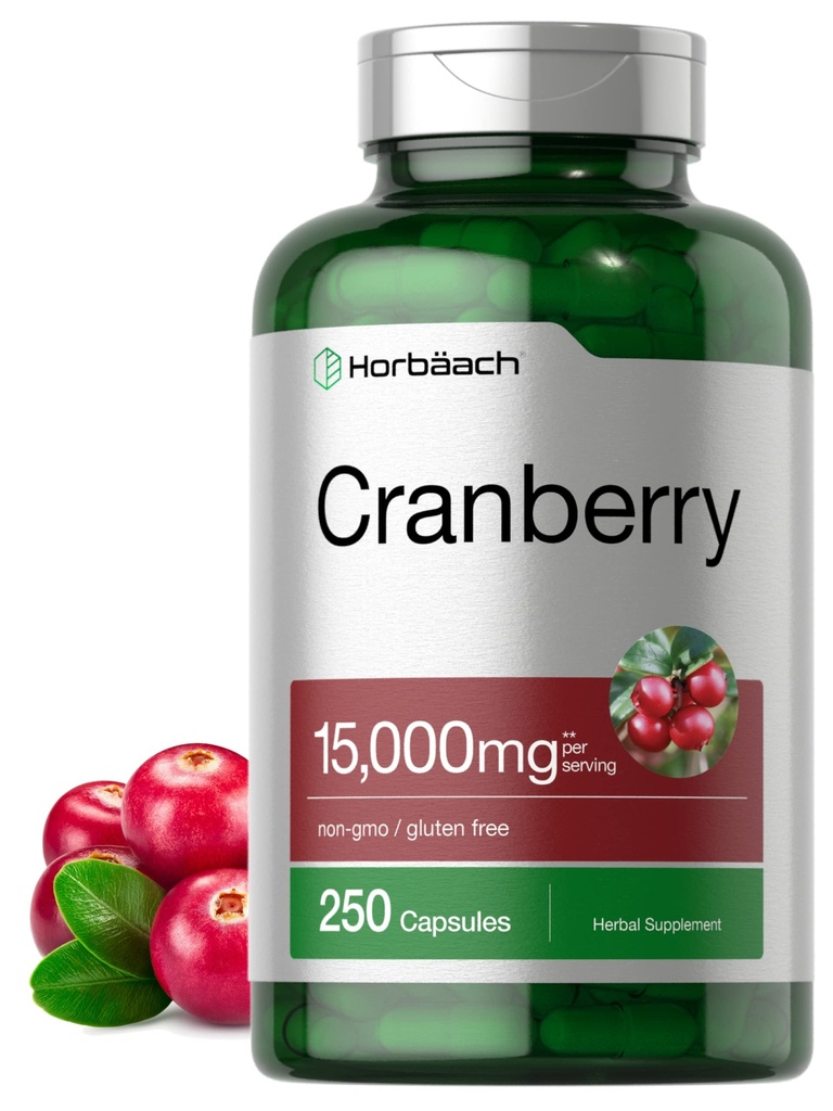 Horbäach Cranberry Pills + 维生素C + 15 000 mg → 250 capsules → 非GMO 和 Gluten Free Supplement from Centre Excess