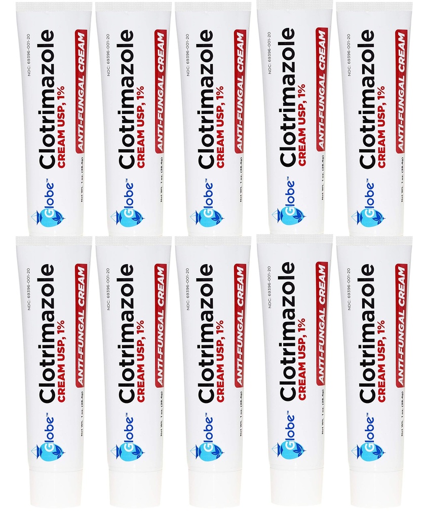 Globe Clotrimazole 抗菌素凝胶 1% USP, 1 oz (10 Pack), 抗真菌治疗, 解脱痒、烧伤、裂缝和缩放 相关运动员脚、 Jock 痒、 环虫和更多