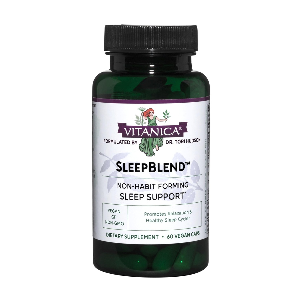 Vitanica Sleepblend, Non Habit Forming Sleep Support Supports 配音:梅拉托宁,瓦莱里安根,激情花和霍普斯,维冈,60 Capsules