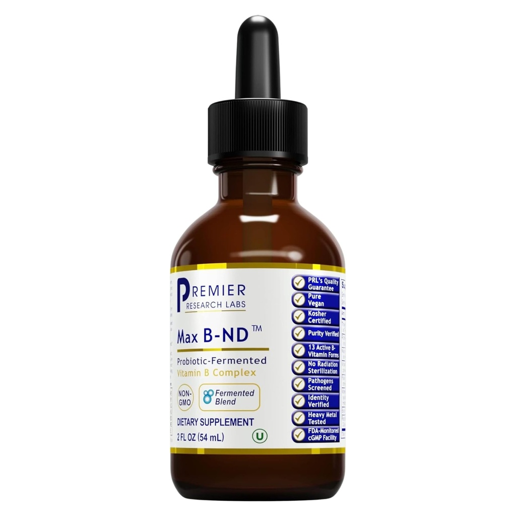 Premier Research Labs Max B-ND Liquid Vitamin - B-Complex for Liver & Brain Health - Sublingual Drops for Energy, Immune & Adrenal Support - 2 fl oz - Thiamin, B12, B6 & More - for Men, Women