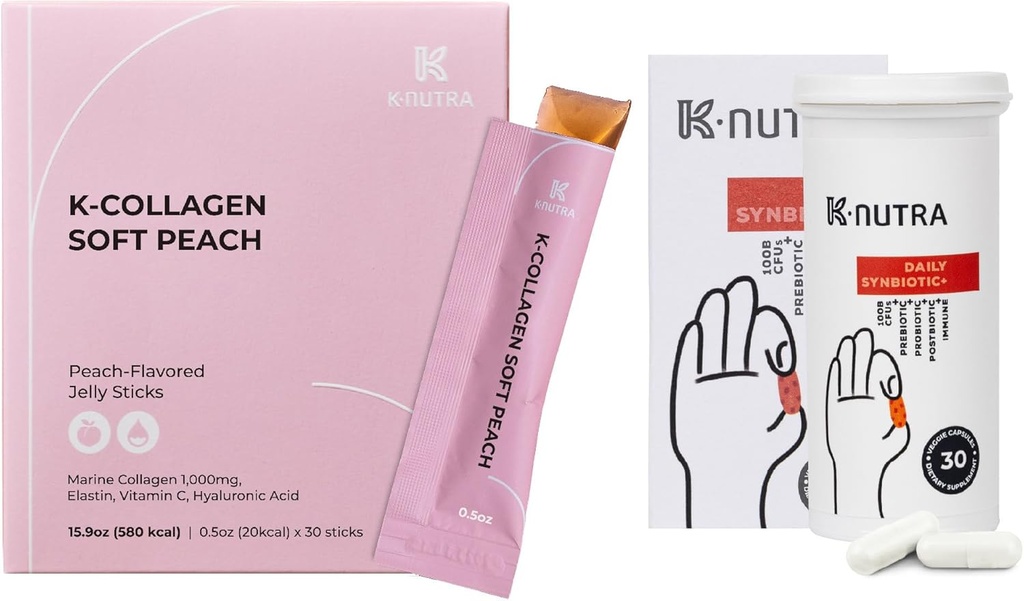 每日共生+(30 Caps) 100B CFU, Kimchi Postbiotic & K-Collagen Soft Peach Collagen Jelly (30 Sticks) - 消化与皮肤健康