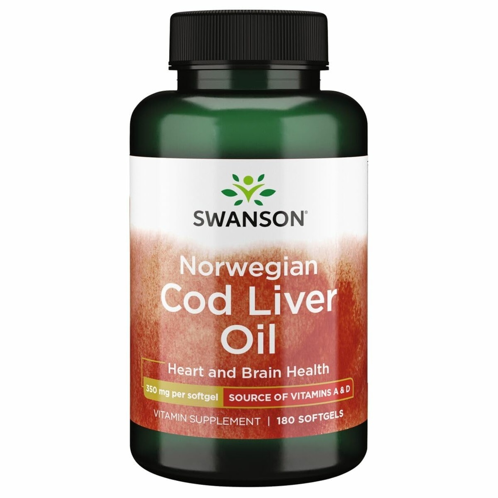 Swanson Cod Liver Oil - 促进骨骼、皮肤健康、愿景支持和免疫系统功能w/高吸收维生素A - (180软胶,每样350毫克)