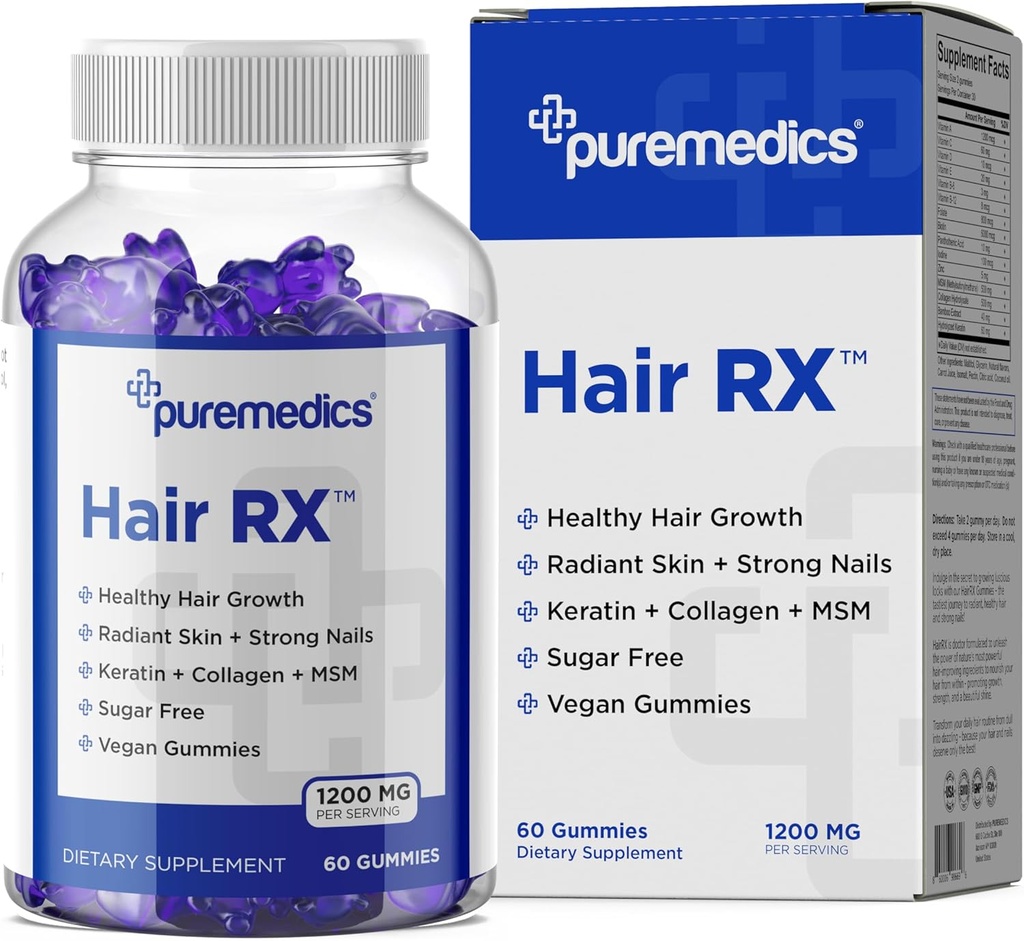 HairRX Biotin 6000mcg Vegan Gummys for Beautiful Hair and Nails - Collagen, Panthonthenic Acid, 碘,竹子,椰油,锌, MSM for Women and Men(1个月供应量)