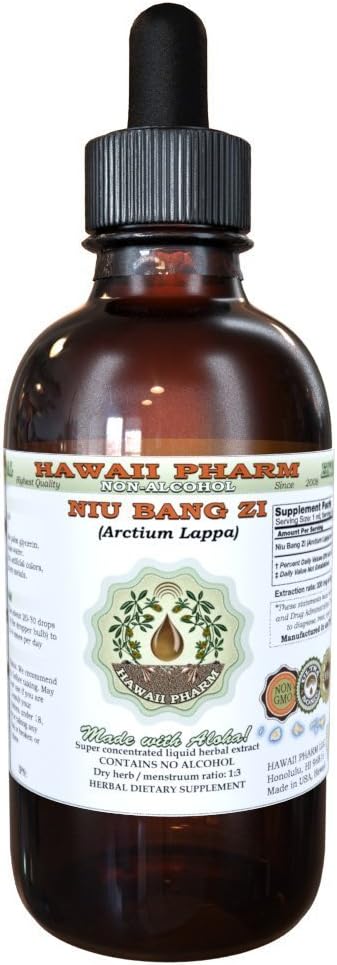 NIU Bang Zi Alcohol-Free Liquid Extract, NIU Bang Zi, Burdock (Arctium Lappa) Seed Glycerite Natural Herbal Supplement, Hawaii Pharm, USA 2 fl.oz