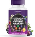 Resveratrol Berberine Grape种子提取 Quercetin - 多酚补充剂与诺尼提取剂,N-乙酰Cysteine, Acai提取剂 - 美国制造的 - 60 Capsules