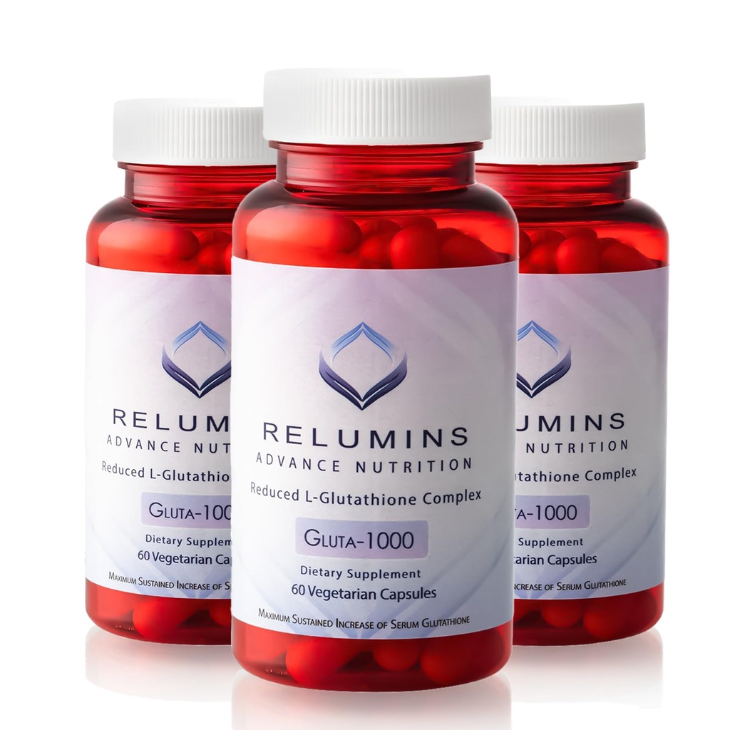 聚氨酯先进营养 Gluta 1000 - 减少L-Glutathione、Alpha Lipoic Acid & Rose HIPS - 皮肤和整体健康抗氧化剂支持 - 60 Veg Capsules x 3瓶(90天供应)