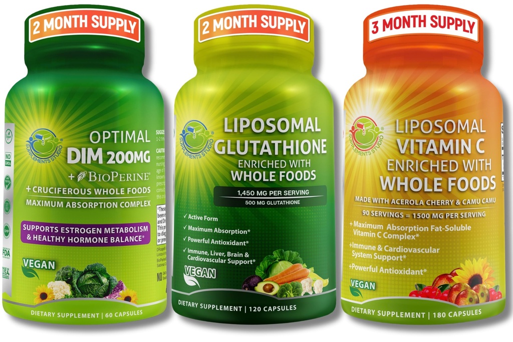 immune、Hormonal和抗氧化剂支持女性和男性- Liposomal Glutathione 500mg + Liposomal Vitamin C 1500mg + DIM 200mg 配有 BioPerine → & Cruciferous 全食品 – Vegan & 非 GMO