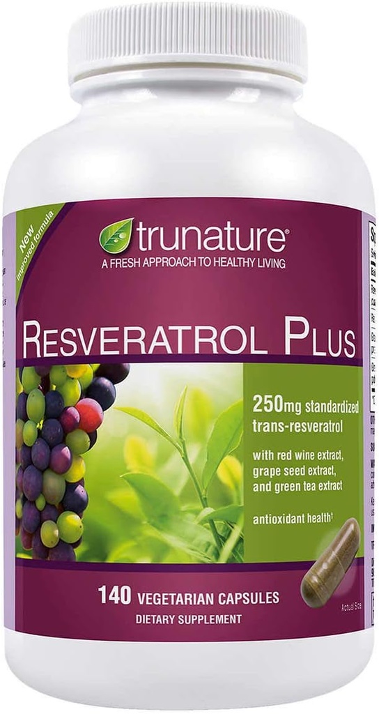 TruNature Resveratrol Plus, 250 毫克 标准化 跨resveratrol 140 植物卡普尔
