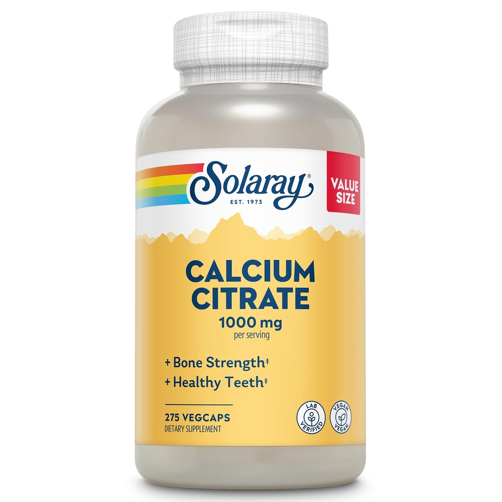 Solaray Calcium 1000mg - Chelated Calcium 补编 - 支持骨质强力和健康牙齿 - 易于文摘 - 60天保障,Vegan - 68 services, 275 Veg Caps