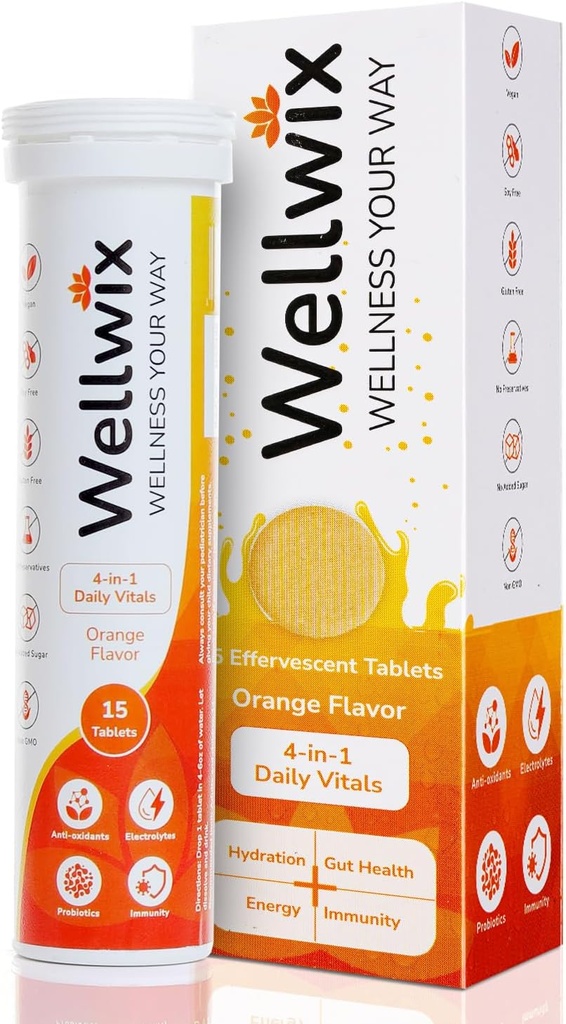 4-in-1 健康每日生命号——电解质,豁免,抗氧化剂和抗生素. 维生素C 1000 mg,钠200 mg,钾100 mg,维生素D3,B12 and More. 减速板
