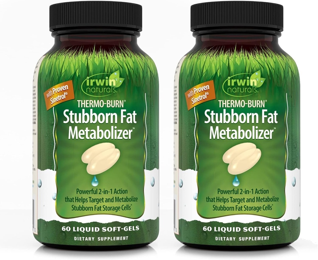Irwin Naturals Thermo-Burn Stubborn Fat 代谢器 - 60 液态软胶,包2 - 帮助目标化和代谢 Stubborn Fat 存储单元 - 40 总服务