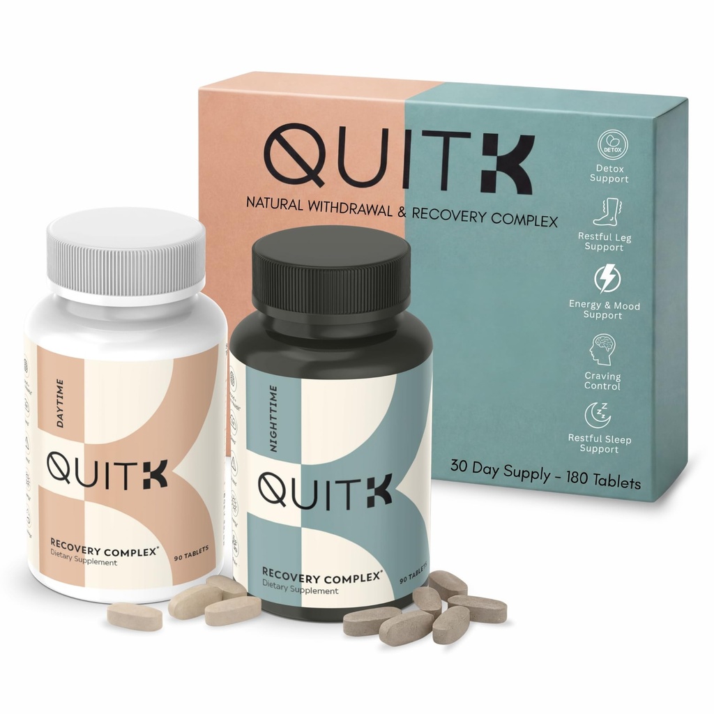 Withdrawal and Detox Support – QuitK Recovery Complex – Sleep, Energy, Stress, Mood, & Craving Support – Daily Supplement - Magnesium Glycinate, Ashwagandha, GABA, L-Theanine, Agmatine & More