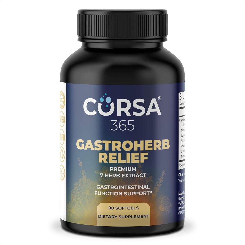 Gastroherb Relief 7 草药提取 - 免疫支持补充 文摘健康胶剂 - 男女豁免补充 - 自然圣约翰斯沃特,Licorice Root,Rose Hip油 - 90 Softgels