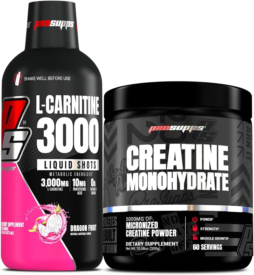 PROSUPS L-Carnitine 3000 无兴奋剂液体射击(31架,龙果)和Creatine 300单水合物(60架)