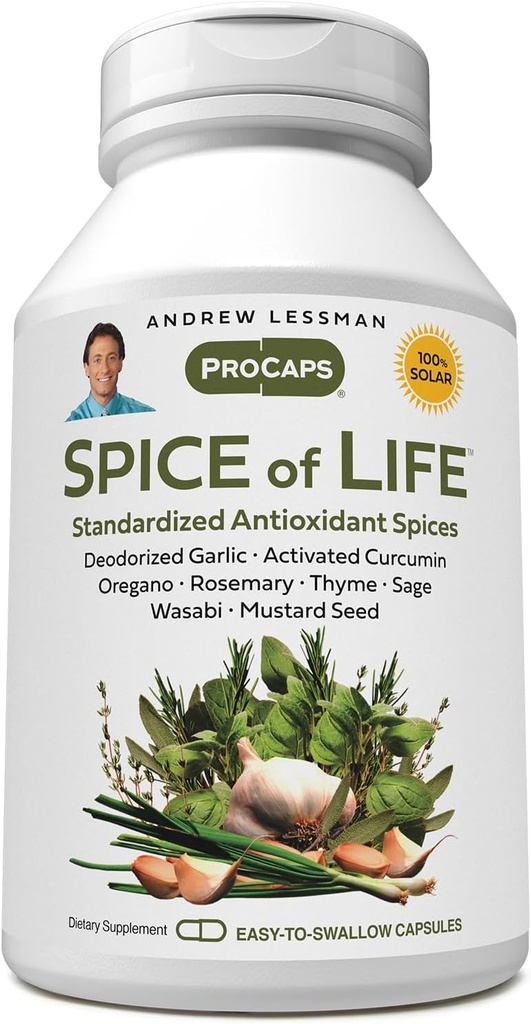 (原始内容存档于2018-09-26). Andrew Lessman Splice of Life 240 Capsules - 八种科学制作的摘录,专注. 健康促进香料。 大蒜 库尔库明 奥雷根诺 罗斯玛丽 塞奇 泰米 芥子籽 瓦萨比