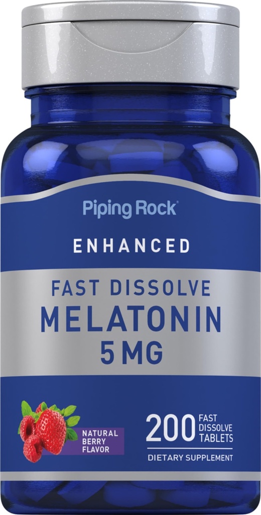 Pipping Rock Melatonin 5mg QQ200 快速溶解片 Berry Flavor 成人补充 QQ 蔬菜,Non-GMO,Gluten Free Formet