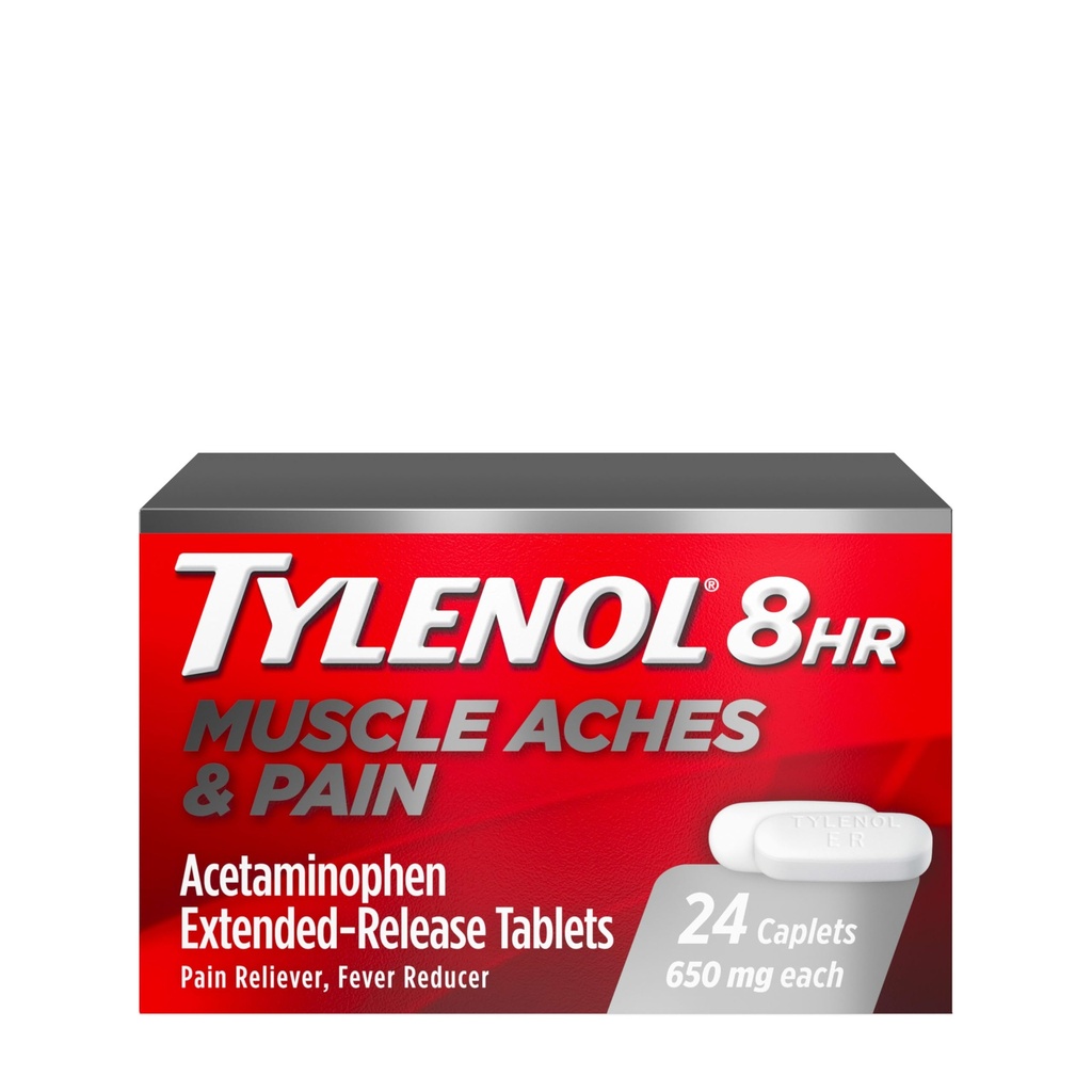 Tylenol 8 Hour Muscle Aches & Pain Relief 扩展-释放药片,配有650毫克乙酰氨基苯、肌肉、关节、身体和背痛疼痛 Relief 24 Counter