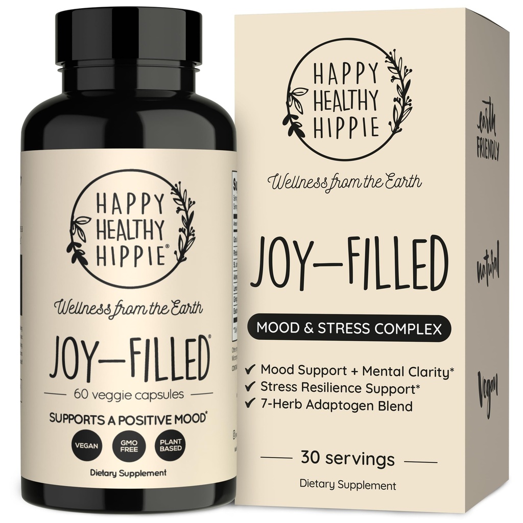 Joy-Filled Mood Support Supplies - 7 Herb Complex w/St. Johns Wort – 缓解压力 – 帮助平息心灵和身体 – 100%的植物类快乐药丸 Ashwagandha, Rhodiola Rosea – 适应原体, 60 Ct